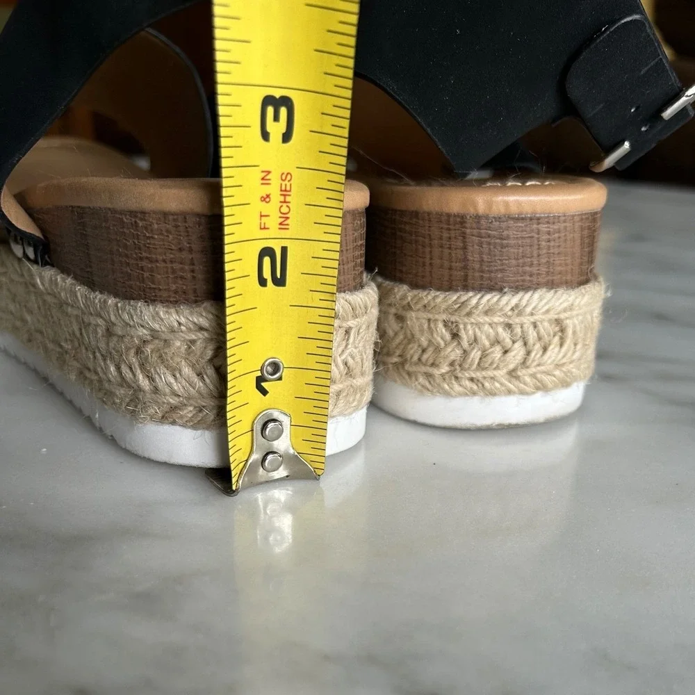Soda Womens Black Espadrille Platform Sandals Ankle Strap Wedge Open Toe 7.5